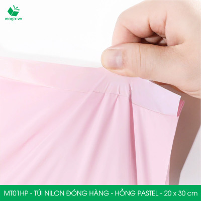 MT1HP - 25x35 cm - Túi nilon gói hàng - 300 túi niêm phong đóng hàng màu hồng pastel