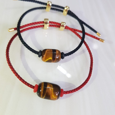 Vòng tay phong thủy charm hạt lu thống đá mắt hổ tự nhiên vàng nâu bóng đẹp Phối với dây đeo tay màu đen hoặc đỏ bất kỳ ạ Vòng tay may mắn hợp nữ mệnh thổ mệnh kim mệnh thủy ạ