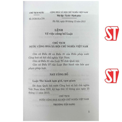 Sách - Luật Thi Hành Tạm Giữ, Tạm Giam - NXB Chính Trị Quốc Gia