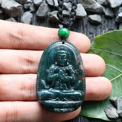 Mặt Dây Chuyền Đại Nhật Như Lai Đá Chalcedony Ngọc Quý Gemstones GA69 (5 x 3 cm)