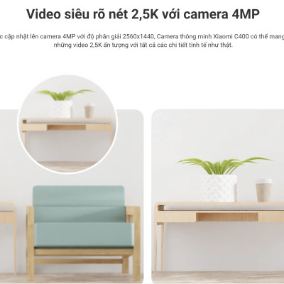 Camera quan sát Xiaomi C400 2,5K 4MP, Xoay 360, AI phát hiện con người, Wi-Fi 2.4GHz/5GHz, Bản quốc tế - Hàng chính hãng