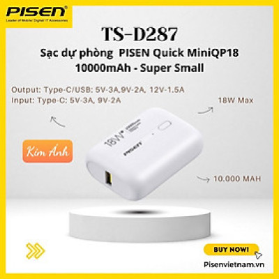 Sạc dự phòng PISEN Quick-miniQP18 (TS-D287) 10000mAh, sạc nhanh công suất 18W, Hàng chính hãng bảo hành 24 tháng