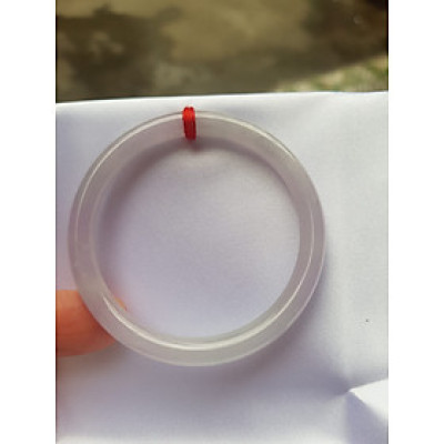 Vòng cẩm thạch Trắng Tím A 48mm x cọng mỏng nhỏ 6mm Màu trắng tím nhẹ 2 bên Nữ mệnh kim thủy tay nhỏ 35kg - 48kg đeo ạ