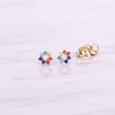Bông tai bạc trang sức nữ mạ vàng cầu vồng hoa Gix Jewel BT20