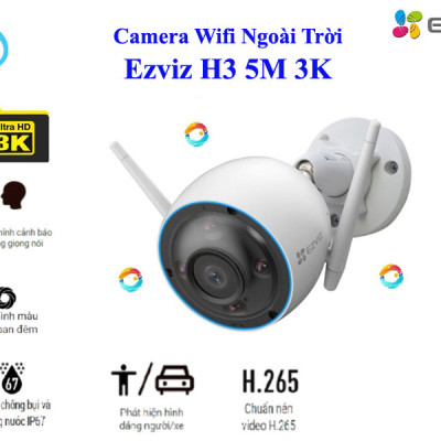 Camera IP Wifi Ngoài Trời Ezviz H3 3K 5MP - Phát hiện dáng người và xe cộ, ghi hình màu ban đêm, điều khiển bằng cử chỉ vẫy tay, cảnh báo giọng nói, đàm thoại 2 chiều - Hàng chính hãng