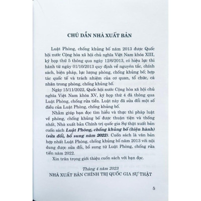 Sách - Luật Phòng, Chống Khủng Bố (Hiện Hành) (Sửa Đổi, Bổ Sung Năm 2022) - NXB Chính Trị Quốc Gia