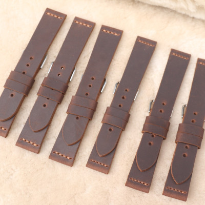 Dây đồng hồ da bò sáp nâu đỏ sậm kèm khóa handmade