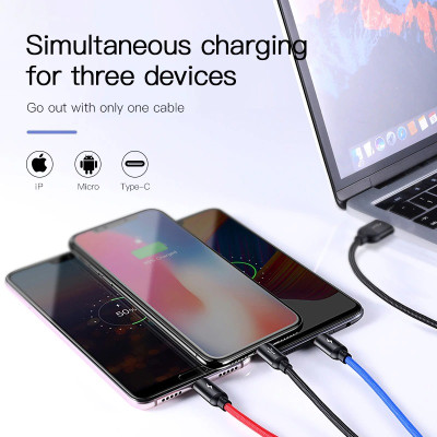 Cáp Sạc Đa Năng 3 Đầu IP - Microusb - Type-C Dài 30cm / 120cm Sạc 3 Thiết Bị Cùng Một Lúc Công Suất 3.5A - Hàng Chính Hãng Baseus