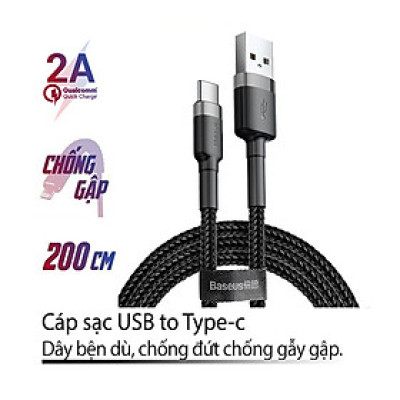 Cáp sạc 2A Baseus Cafule Type-C dây bện chống đứt truyền dữ liệu dài 200CM cho Android ( 2 màu ) - Hàng chính hãng