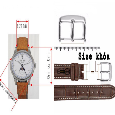 Dây đồng hồ da bò sáp nâu đỏ sậm kèm khóa handmade