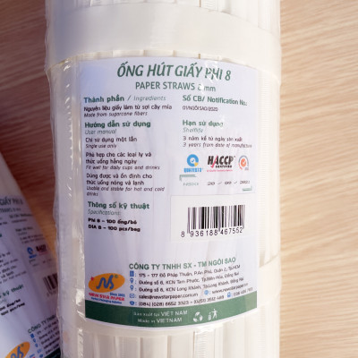 Phi 8 - Túi 100 ống hút giấy làm từ sợi mía có bao gói