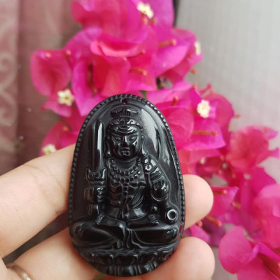 Mặt Dây Chuyền Bất Động Minh Vương Độ Mệnh Nam Tuổi DẬU Chất liệu đá mã não đen Hợp Nam mệnh Thủy, mệnh Mộc Size nam C53mm x N39mm x S11mm ạ