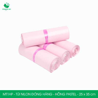 MT1HP - 25x35 cm - Túi nilon gói hàng - 300 túi niêm phong đóng hàng màu hồng pastel