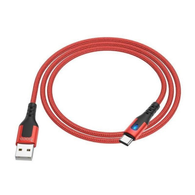 Cáp sạc nhanh 3A Hoco DU08 kết nối Type-C vải dù chống rối tích hợp đèn Led báo sạc dài 1M cho Android ( 3 màu ) - Hàng chính hãng