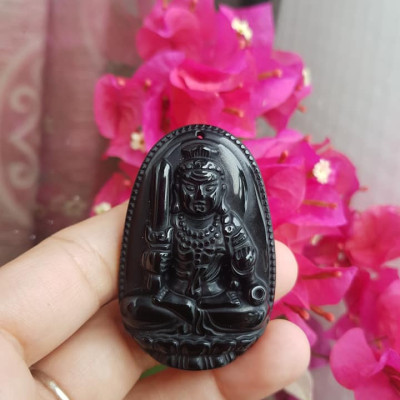 Mặt Dây Chuyền Bất Động Minh Vương Độ Mệnh Nam Tuổi DẬU Chất liệu đá mã não đen Hợp Nam mệnh Thủy, mệnh Mộc Size nam C53mm x N39mm x S11mm ạ