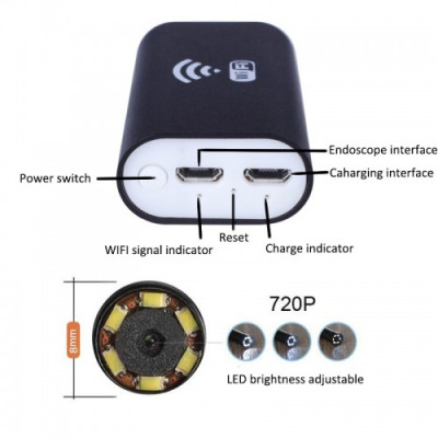 ROGTZ - Camera Nội Soi WiFi Chống Nước HD 1M Len 8mm Chất lượng hình ảnh HD 6LED Kết nối Wifi Tương thích Ios Android Windows Chống nước IP67 Đa mục đích sử dụng Kiểm tra đường ống, thiết bị máy móc, động cơ Sửa chữa bảo dưỡng thiết bị - Hàng Chính Hãng