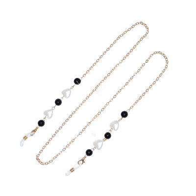 Dây đeo gọng kính thời trang mix charm trái tim và ngọc trai đen trắng ấn tượng phong cách Âu Mỹ