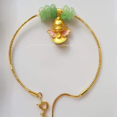 Vòng Tay charm xinh đẹp 5 đồng tiền đá cẩm thạch tự nhiên Vòng phối charm hình bé thiên thần vòng màu vàng khoen rút xinh Nữ đeo dễ thương ạ