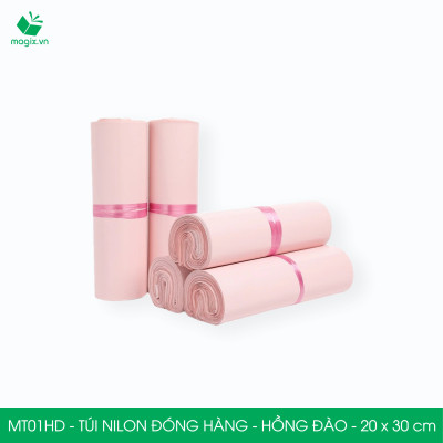 MT1HD - 25x35 cm - Túi nilon gói hàng - 100 túi niêm phong đóng hàng màu hồng đào