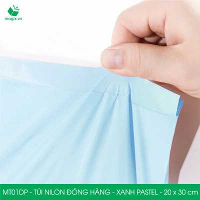 MT01DP - 20x30 cm - Túi nilon gói hàng - 100 túi niêm phong đóng hàng màu xanh pastel