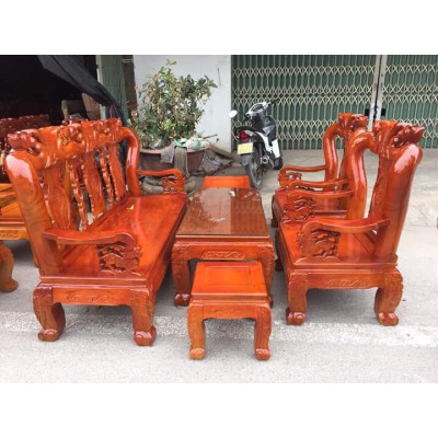 Bộ bàn ghế gồm 6 món gỗ xoan ta tay 10