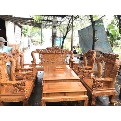 Bộ Bàn Ghế Gỗ Phòng Khách Rồng Đỉnh Gỗ Gõ Đỏ 10 món