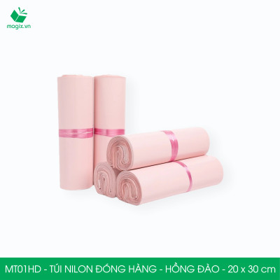 MT21HD - 32x45 cm - Túi nilon gói hàng - 300 túi niêm phong đóng hàng màu hồng đào