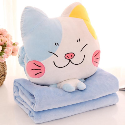 Bộ chăn gối ngủ văn phòng hình mèo chibi 3 in 1, mẫu ngẫu nhiên- hàng chính hãng