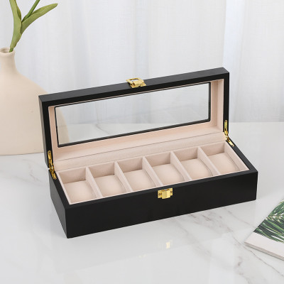 Hộp Đồng Hồ 6 Ngăn SAIKE SAIKE S602 Vỏ Gỗ Sơn Phủ Màu Đen