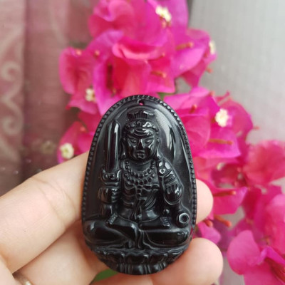 Mặt Dây Chuyền Bất Động Minh Vương Độ Mệnh Nam Tuổi DẬU Chất liệu đá mã não đen Hợp Nam mệnh Thủy, mệnh Mộc Size nam C53mm x N39mm x S11mm ạ