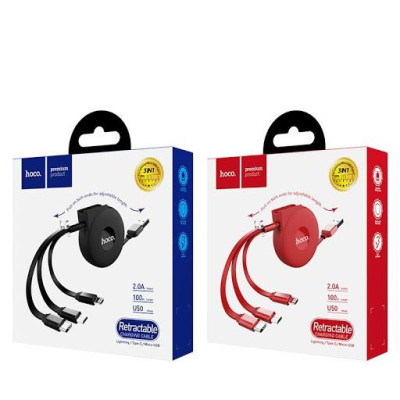Cáp sạc nhanh dây rút 3 đầu Hoco U50 - HÀNG CHÍNH HÃNG