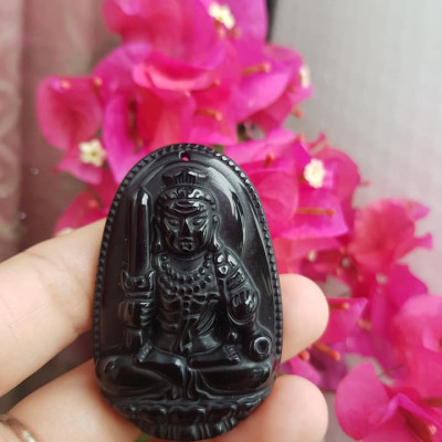 Mặt Dây Chuyền Bất Động Minh Vương Độ Mệnh Nam Tuổi DẬU Chất liệu đá mã não đen Hợp Nam mệnh Thủy, mệnh Mộc Size nam C53mm x N39mm x S11mm ạ