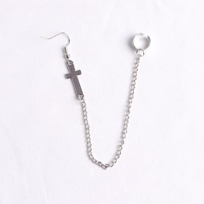 Bông tai unisex dáng dây chuyền xích đơn chữ thập khóa hai đầu độc lạ