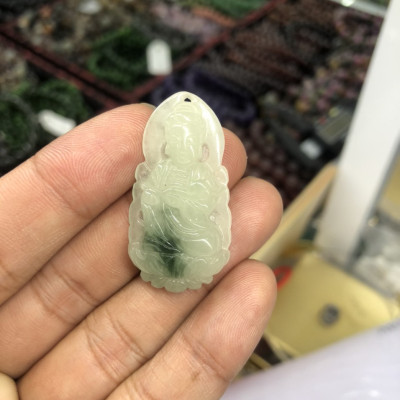 Mặt dây chuyền phật Bà Quan Thế Âm Bồ Tát ngồi đài sen đá ngọc phỉ thúy