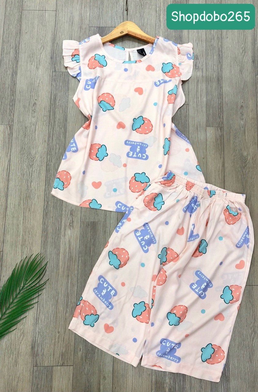 Đồ bộ nữ, đồ ngủ mặc nhà lửng tay cánh tiên vải lanh mềm ,mát BL 183 họa tiết dễ thương size 45-70kg.