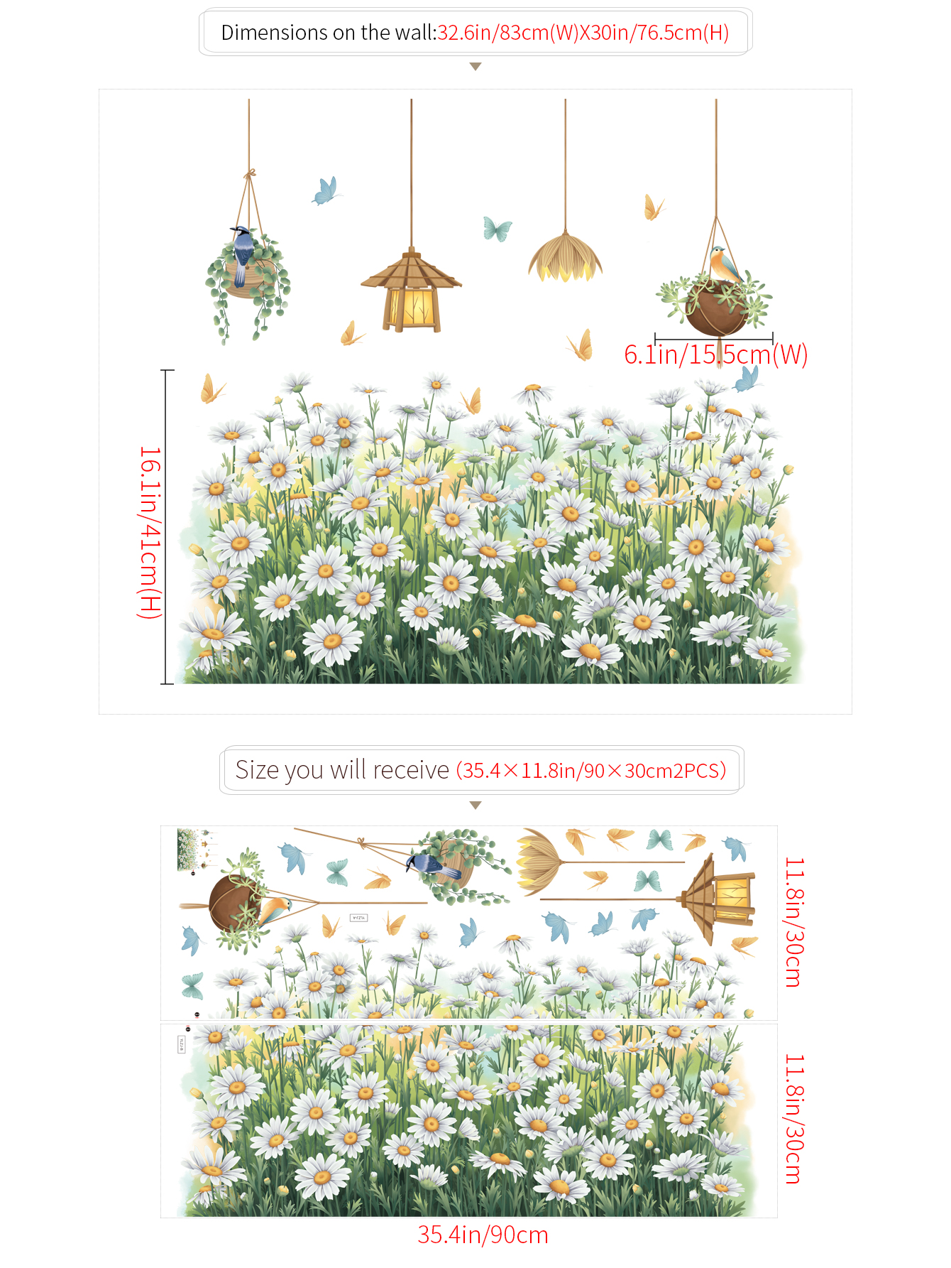 Sticker Giấy Dán Tường Decal Dán tường Tranh Dán Tường Trang Trí Tường Mẫu Vườn Hoa Cúc Trắng ZDB-2593