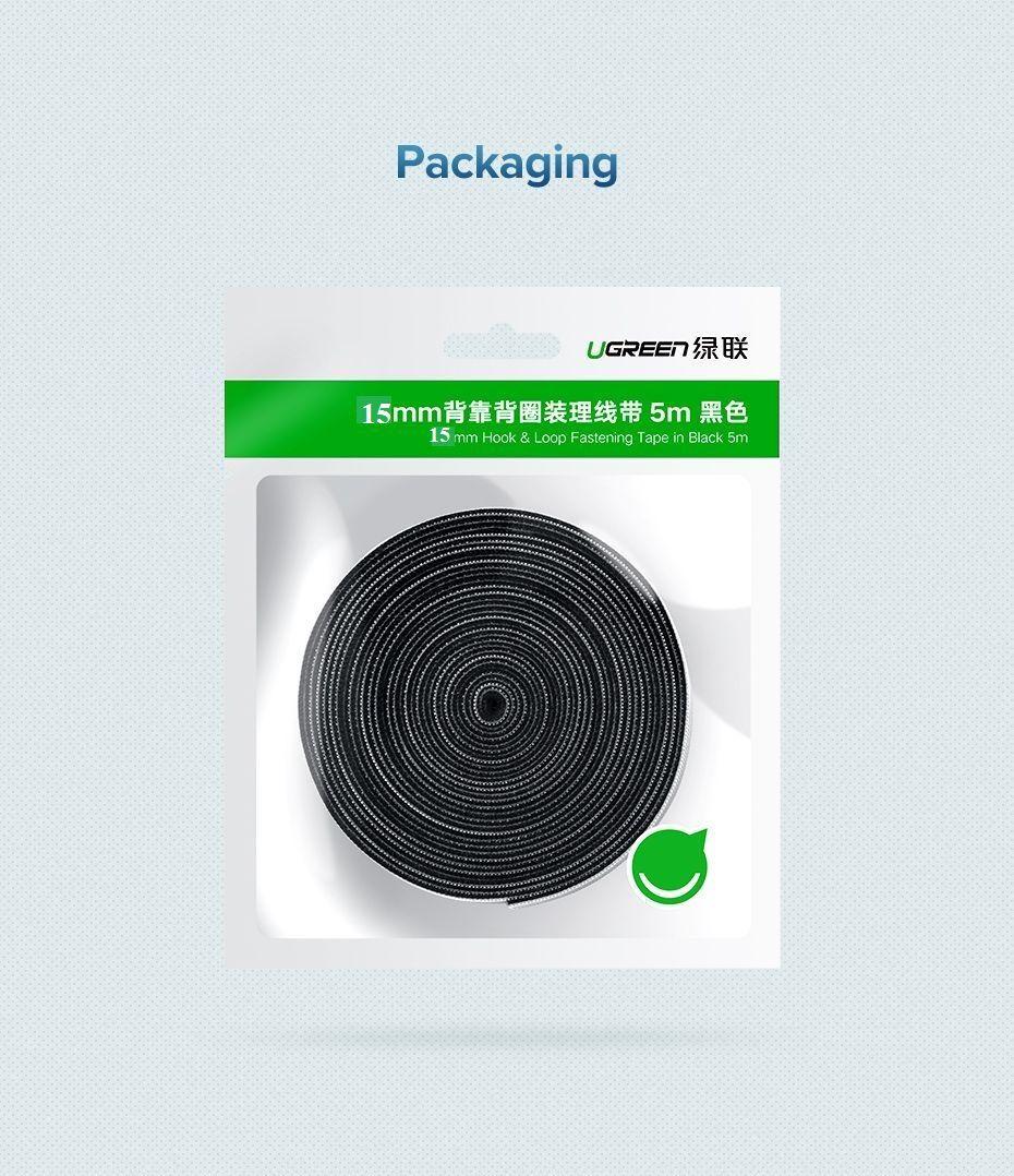 Ugreen UG60483LP124TK 0.5M cỡ 15mm băng dán Velcro màu đen ngang 1.5cm - HÀNG CHÍNH HÃNG