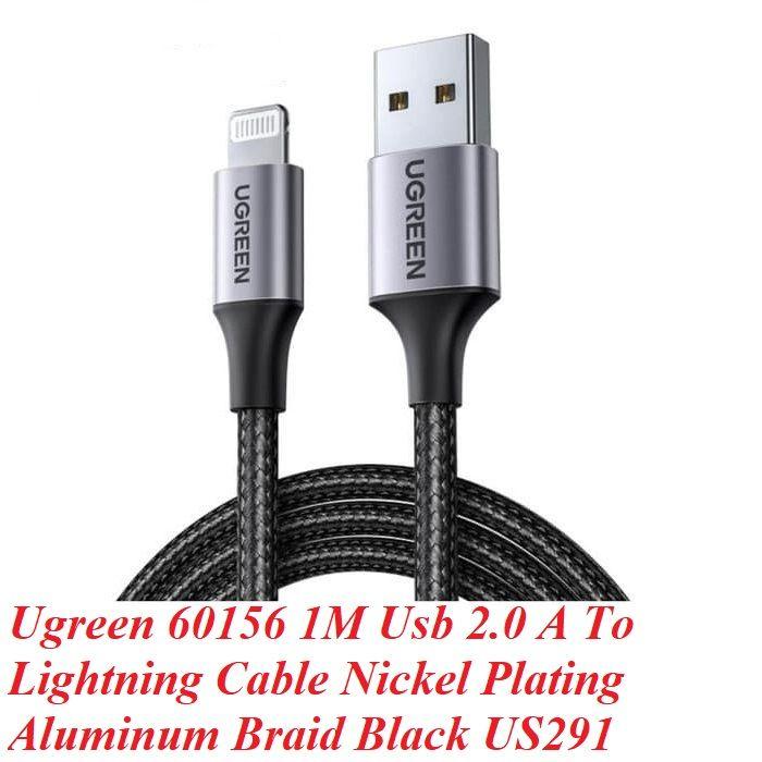 Ugreen UG60156US291TK 1M màu đen cáp Usb ra Lightning mạ nickel đầu bọc nhôm chống nhiễu có chíp MFI chính hãng - HÀNG CHÍNH HÃNG