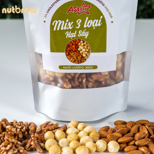 (HẠT DINH DƯỠNG) MIX 3 LOẠI HẠT SẤY ASTAR (Mắc Ca, Óc Chó, Hạnh Nhân) - Túi 300gr