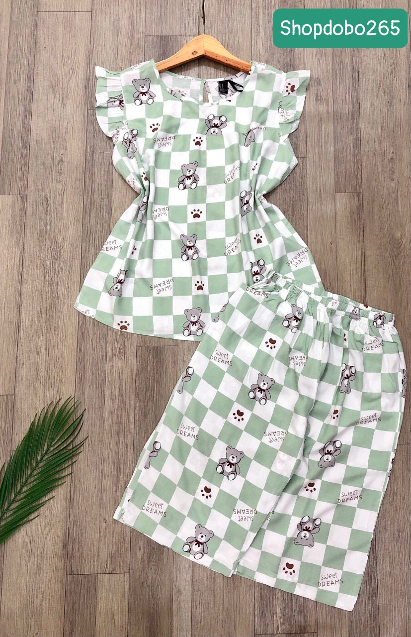 Đồ bộ nữ, đồ ngủ mặc nhà lửng tay cánh tiên vải lanh mềm ,mát BL 183 họa tiết dễ thương size 45-70kg.