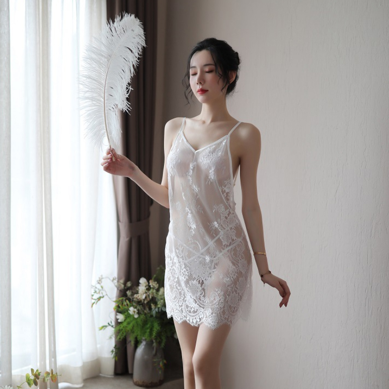 Váy ngủ ren hoa xuyên thấu thoáng mát + Quần lót sexy