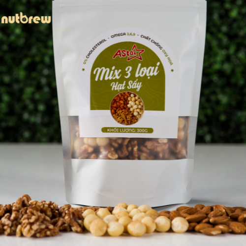 (HẠT DINH DƯỠNG) MIX 3 LOẠI HẠT SẤY ASTAR (Mắc Ca, Óc Chó, Hạnh Nhân) - Túi 300gr