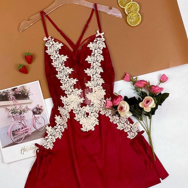 Váy ngủ lụa hai dây cao cấp Q71 - Váy ngủ 2 dây sexy - Đầm ngủ nữ ren hoa - Đồ ngủ mạc nhà