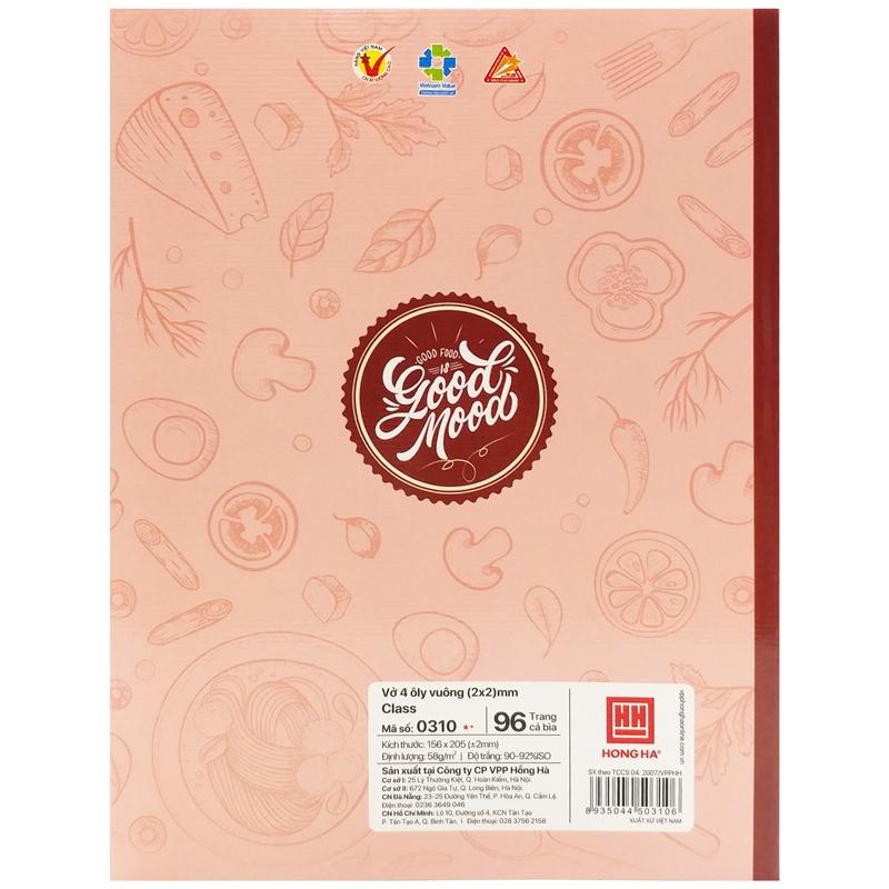 Combo 5 Vở Class Foody - 4 Ô Ly 96 Trang 58gsm - Hồng Hà 0310 (Mẫu Màu Giao Ngẫu Nhiên)