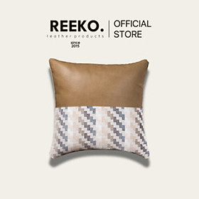 Gối sofa tựa lưng hình vuông cao cấp, kết hợp da bò thật và vải DVH6004Z | REEKO