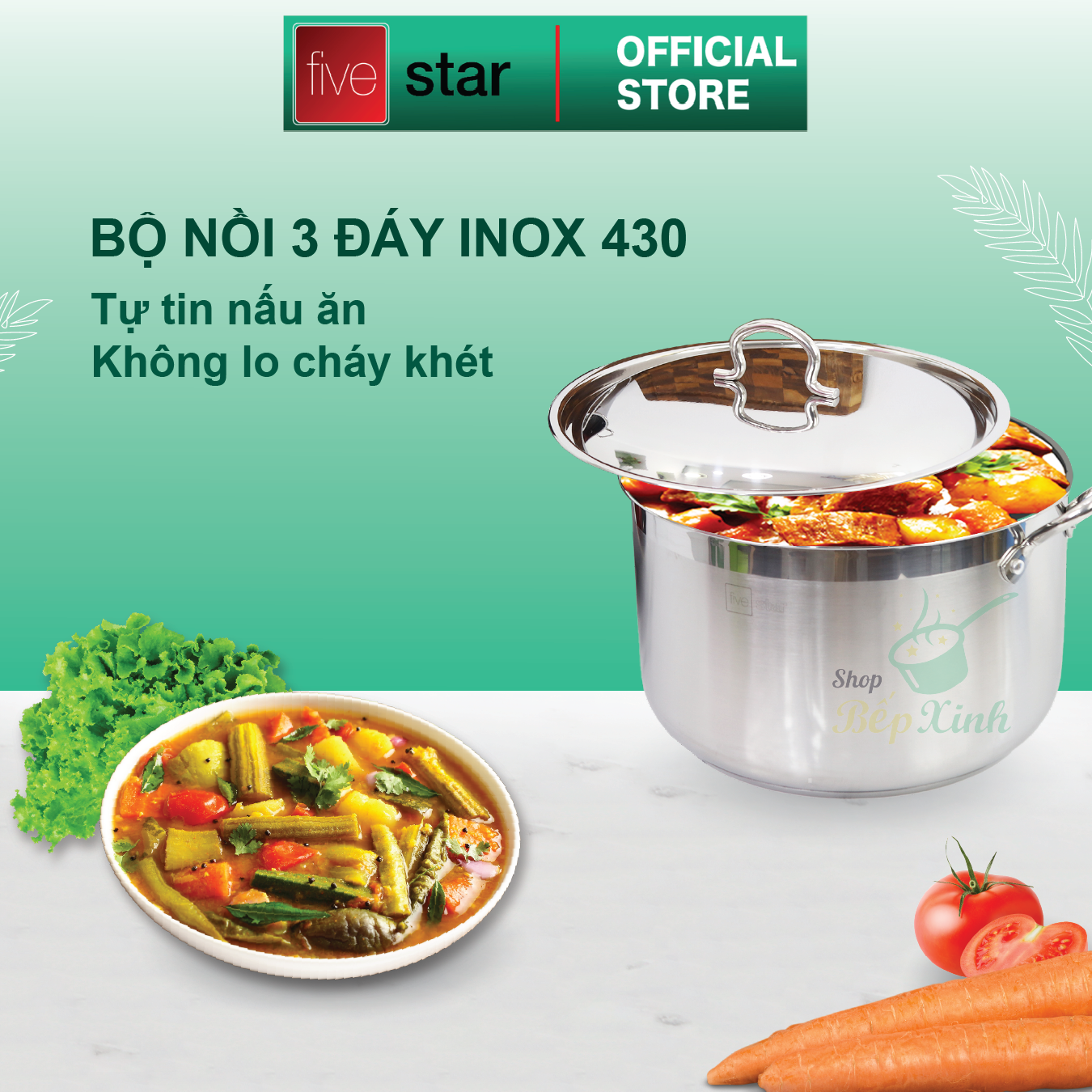 Nồi inox 3 đáy inox 430 cao cấp FiveStar Standard N28-3D bếp từ nắp inox ( 28cm)