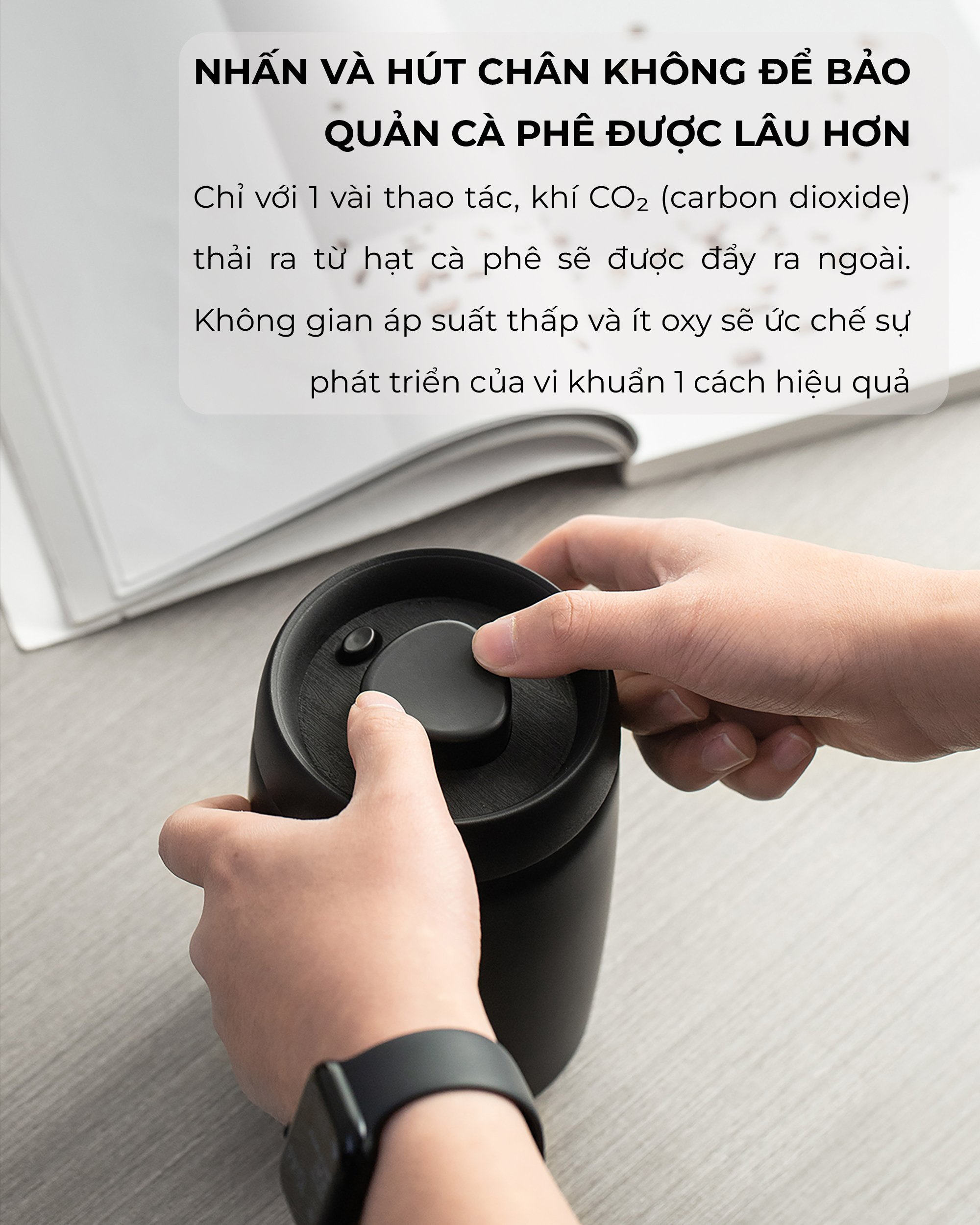 Hũ lọ inox 304 hút chân không bảo quản thực phẩm Cafede Kona