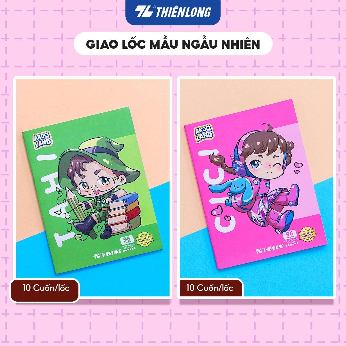 Combo 5/10 Tập học sinh chống lem 96 trang 4 ô ly vuông 2mm 120gsm Thiên Long NB-121/AK - PB Akooland - Mẫu ngẫu nhiên