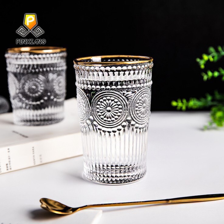 CỐC UỐNG NƯỚC THỦY TINH CHỊU NHIỆT CAO CẤP HOA VĂN TRÒN NỔI VIỀN VÀNG ( LẺ 1 CÁI DÀNH CHO KHÁCH BỊ VỠ MUA BỔ SUNG CHO ĐỦ BỘ ) - VD722