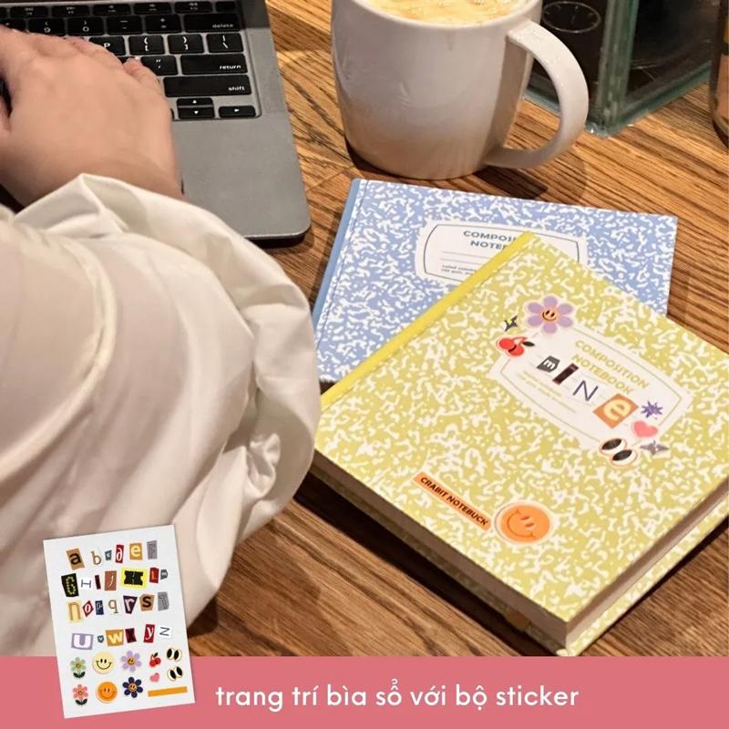 Sổ Dot Khổ Vuông 140 Trang 130gsm + Kèm Sticker Composition Collection - Crabit Notebuck 1594 - Vàng Chanh Lime